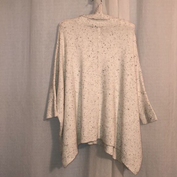 LOFT M Knit Poncho Turtleneck Sweater Ivory Black Specks - Picture 2 of 12